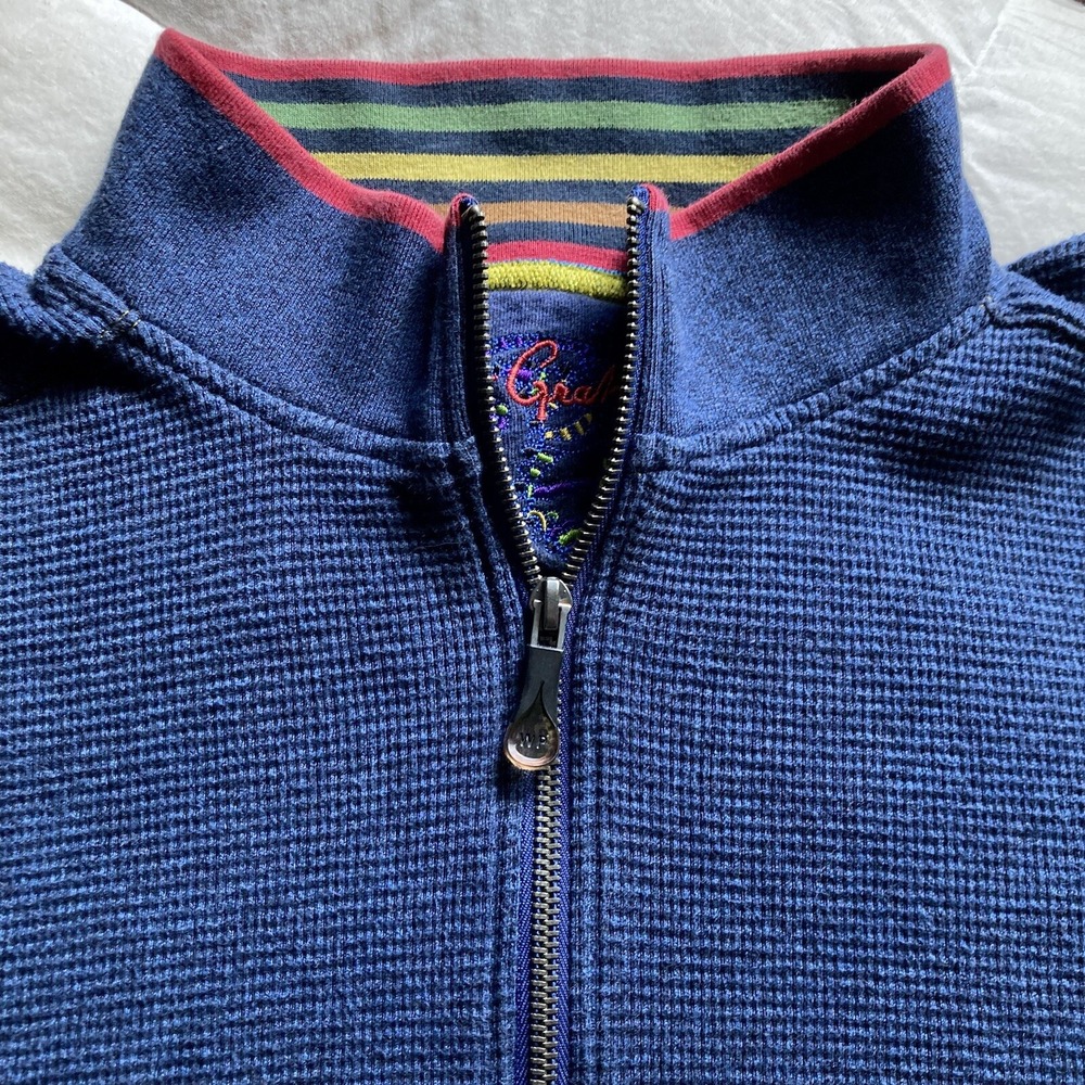Robert Graham Mens 2XL Thermal Waffle Long Sleeve 1/4Zip Pullover Sweater Blue - Picture 4 of 16